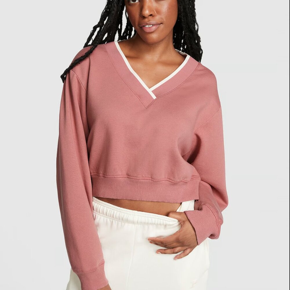 Women's PINK Premium Fleece V-Neck Pullover, X-Large, Soft Begonia (pink), NWT - Picture 4 of 4